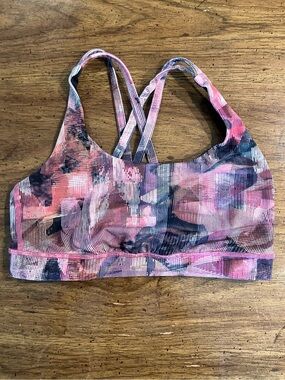 Lululemon Energy Sports Bra 6 Long Line Tank Geometric Pink Multi Print Strappy